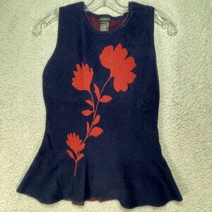 Ann Taylor Factory Sweater Womens Size XS Blue Red Floral Sleeveless